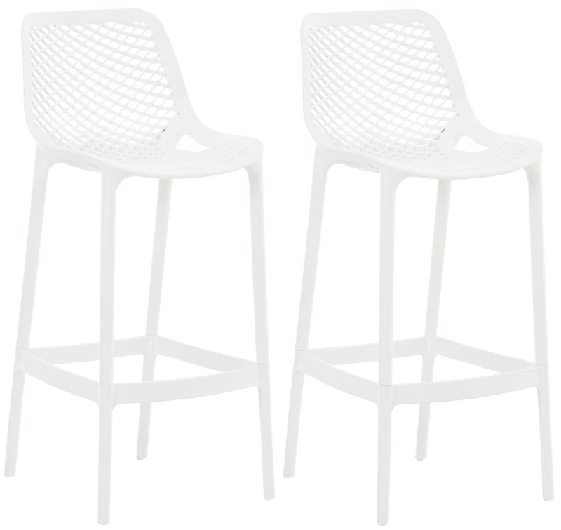 Lot de 2 tabourets de bar avec dossier en plastique blanc pour extérieur hauteur assise 75 cm 10_0006207