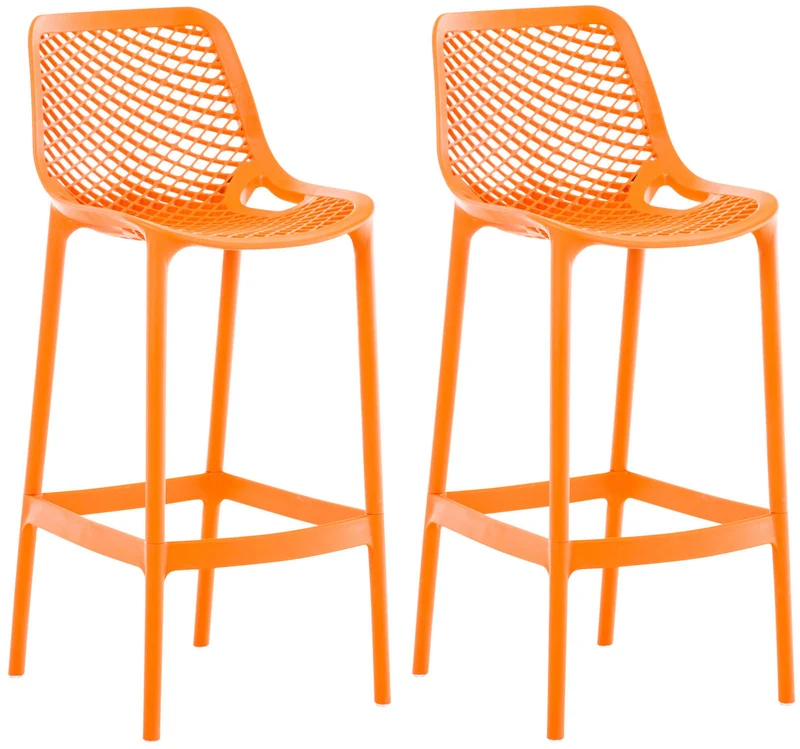 Lot de 2 tabourets de bar avec dossier en plastique orange pour extérieur hauteur assise 75 cm 10_0006112