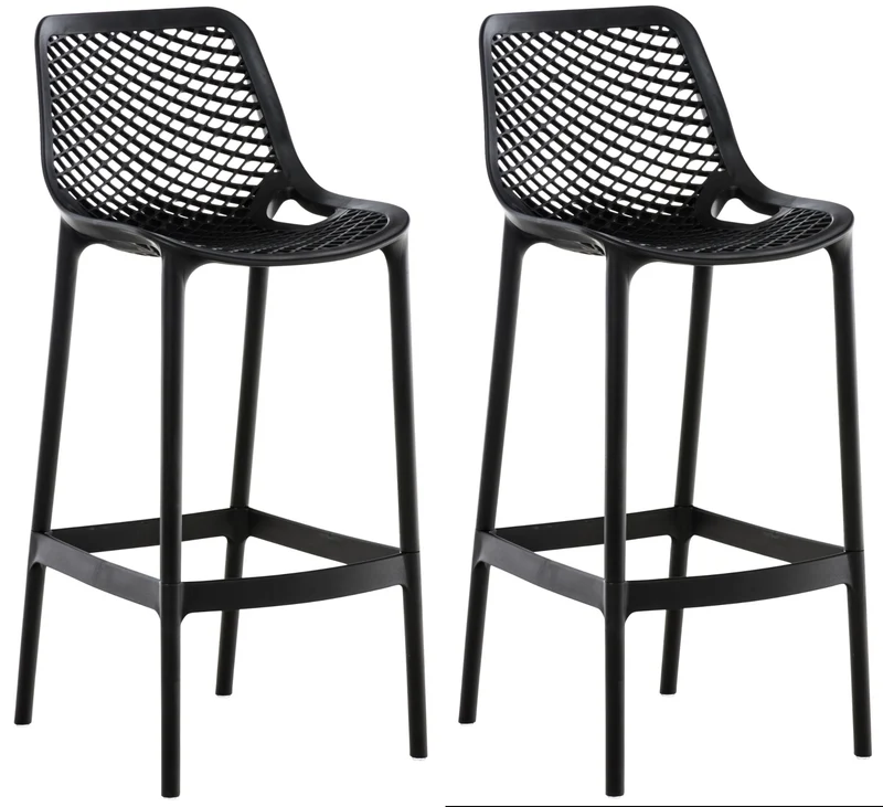 Lot de 2 tabourets de bar avec dossier en plastique noir pour extérieur hauteur assise 75 cm 10_0005557