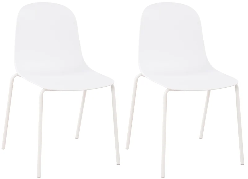 Lot de 2 chaises de jardin en plastique blanc et cadre robuste à quatre pieds en acier 10_0007539