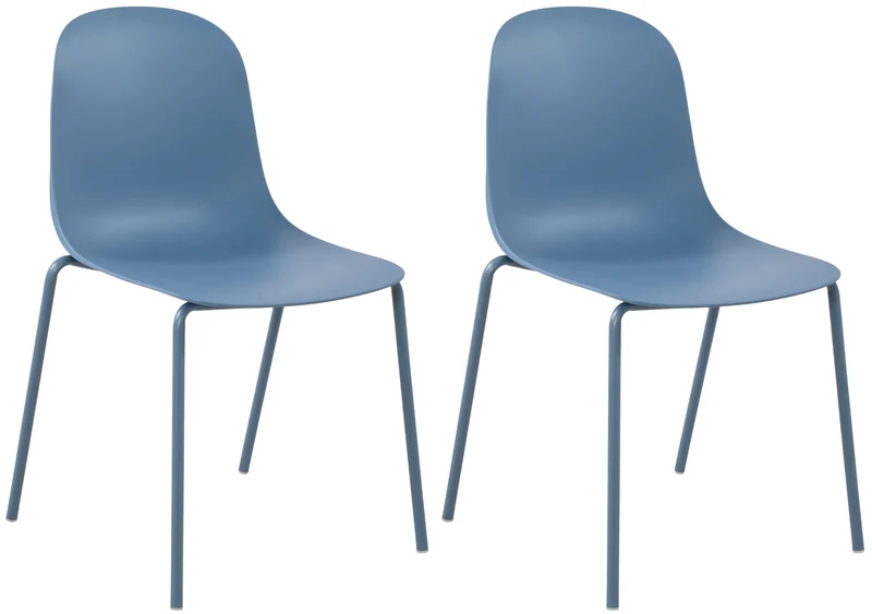 Lot de 2 chaises de jardin en plastique bleu et cadre robuste à quatre pieds en acier 10_0007495