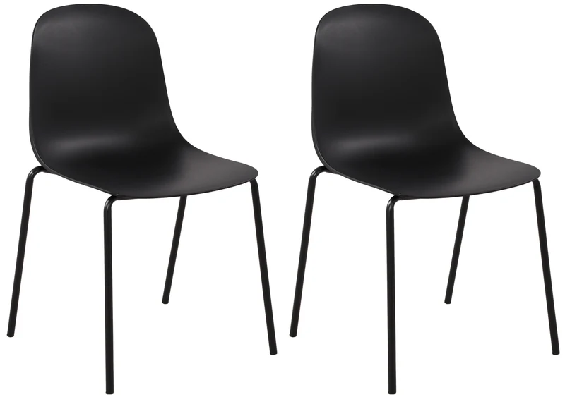 Lot de 2 chaises de jardin en plastique noir et cadre robuste à quatre pieds en acier 10_0007326