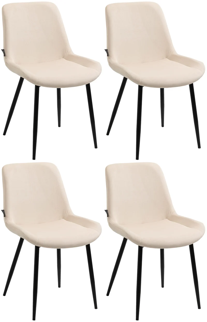 Lot de 4 chaises de salle à manger design moderne et confortable en velours crème et métal noir mat 10_0007332