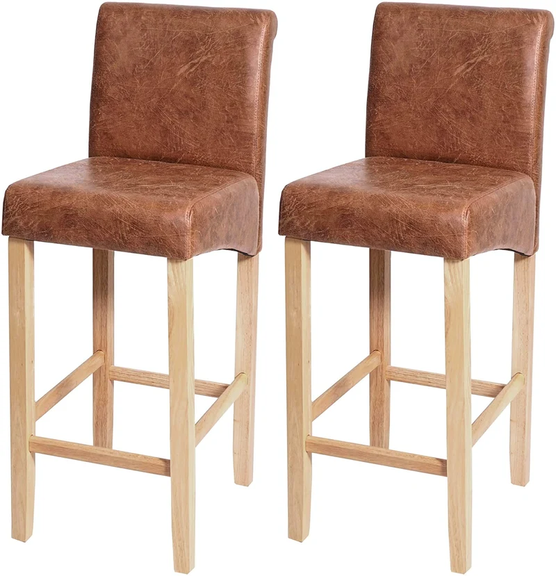 Lot de 2 tabourets de bar en synthétique aspect daim marron vieilli pieds clairs TDB04009