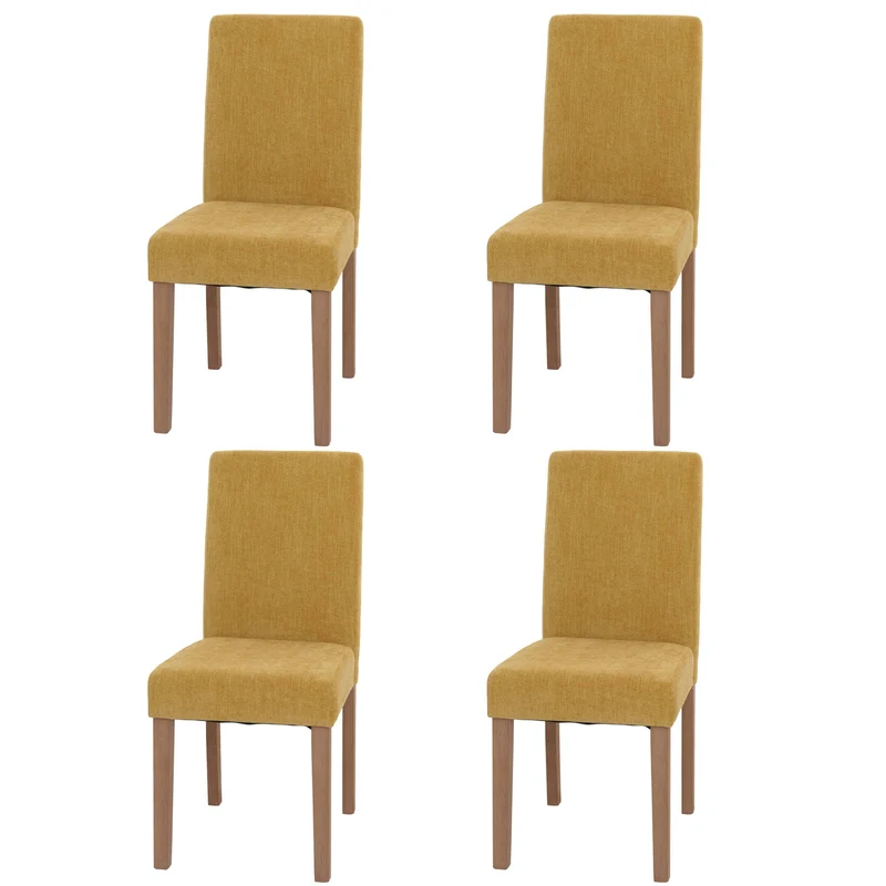 Lot de 4 chaises de salle à manger dossier haut en tissu bouclé jaune pieds clair 04_0007518