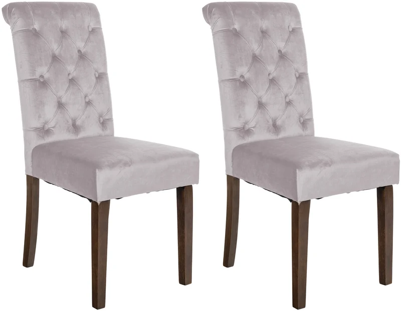 Lot de 2 chaises de salle à manger élégance capitonnée et confort en velours taupe cadre en bois marron foncé 10_0007442