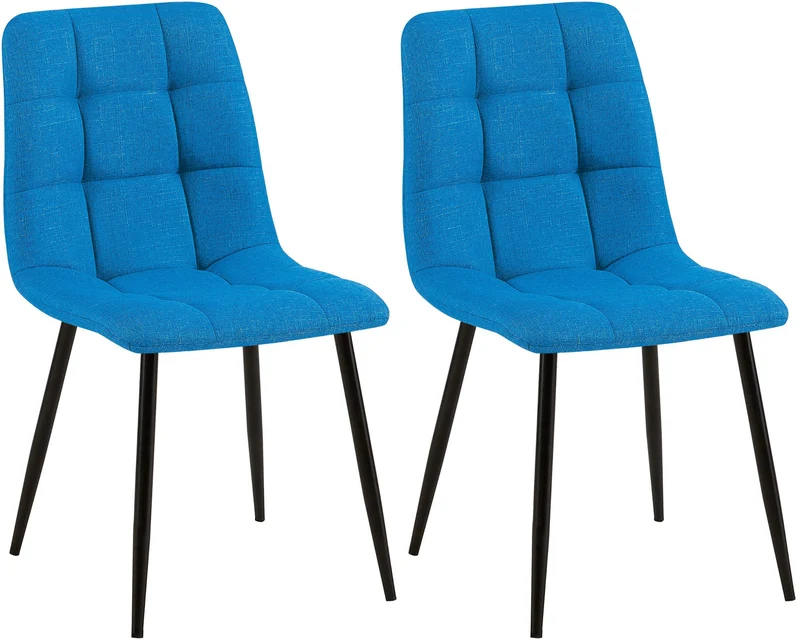 Lot de 2 chaises de salle à manger coutures décoratives carrées en tissu bleu et métal noir 10_0007586