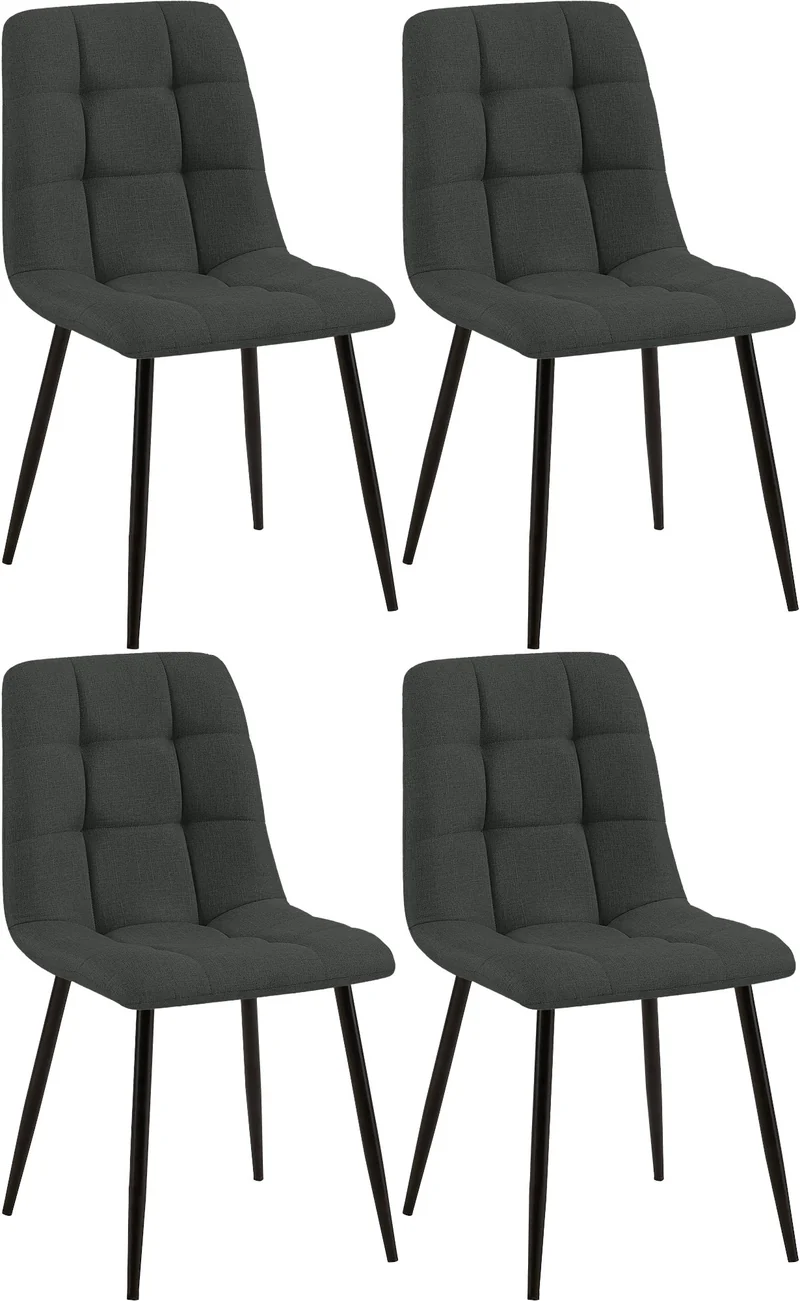 Lot de 4 chaises de salle à manger coutures décoratives carrées en tissu gris foncé et métal noir 10_0007331