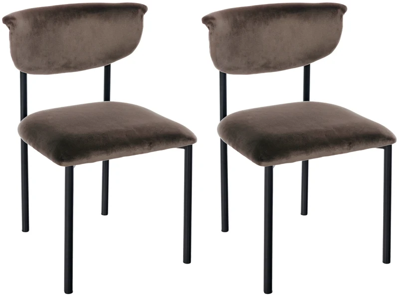 Lot de 2 chaises de salle à manger élégante lignes épurées assise galbée velours marron et métal noir 10_0007387