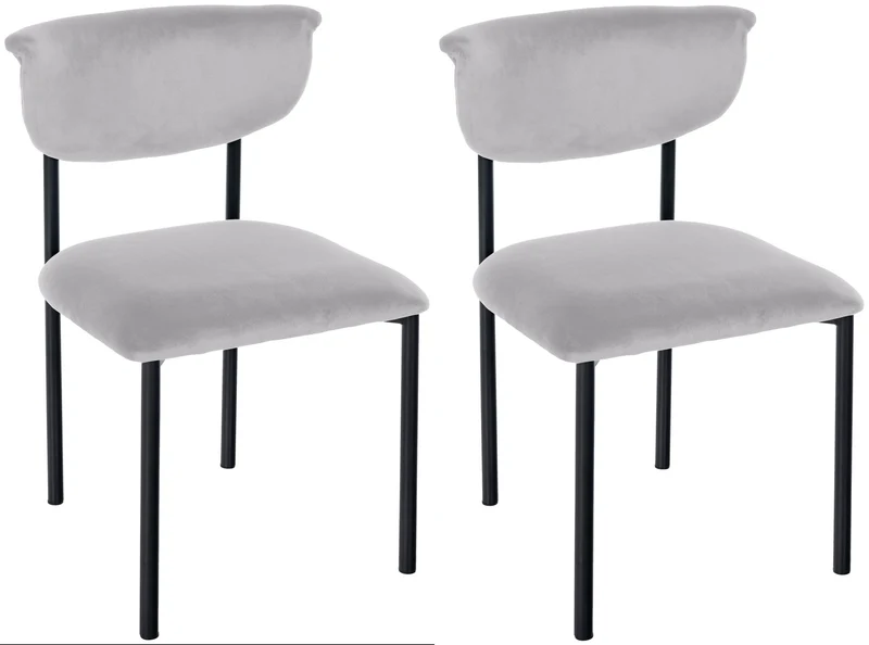 Lot de 2 chaises de salle à manger élégante lignes épurées assise galbée velours gris et métal noir 10_0007356