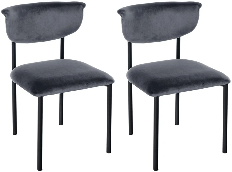 Lot de 2 chaises de salle à manger élégante lignes épurées assise galbée velours gris foncé et métal noir 10_0007344