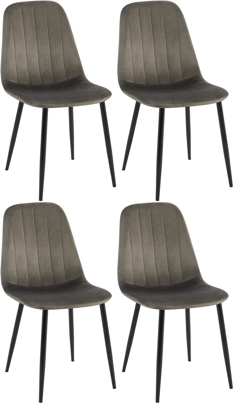 Set de 4 chaises de salle à manger coutures décoratives verticales assise en velours anthracite pieds en métal noir 10_0007816