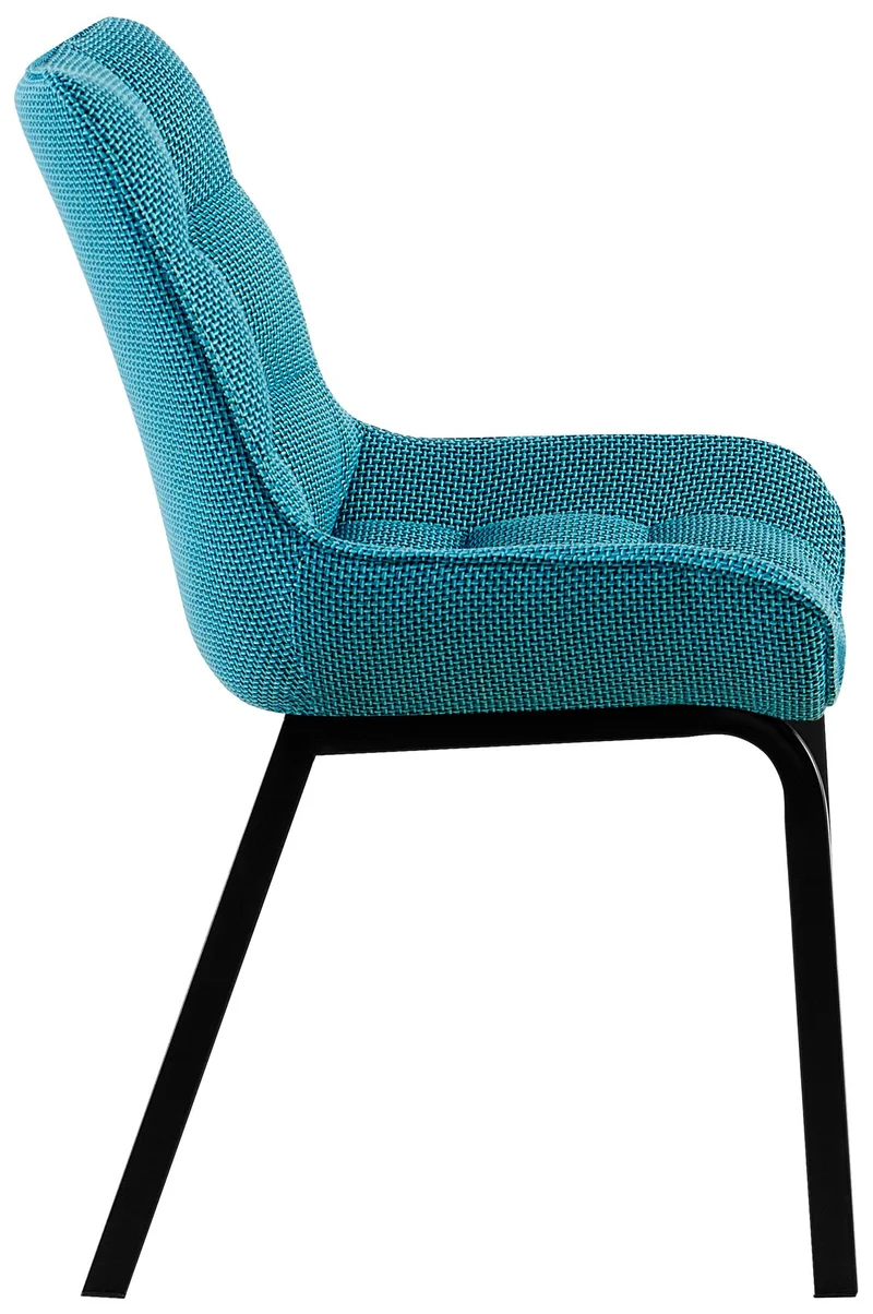 Lot de 2 chaises de salle à manger en tissu turquoise généreusement rembourrée piètement en métal noir 10_0007835