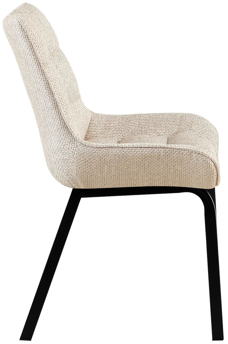 Lot de 2 chaises de salle à manger en tissu crème généreusement rembourrée piètement en métal noir 10_0007677