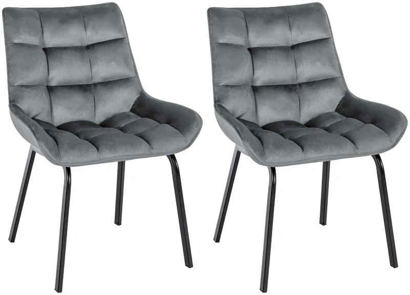 Lot de 2 chaises de salle à manger en velours gris foncé généreusement rembourrée piètement en métal noir 10_0007535
