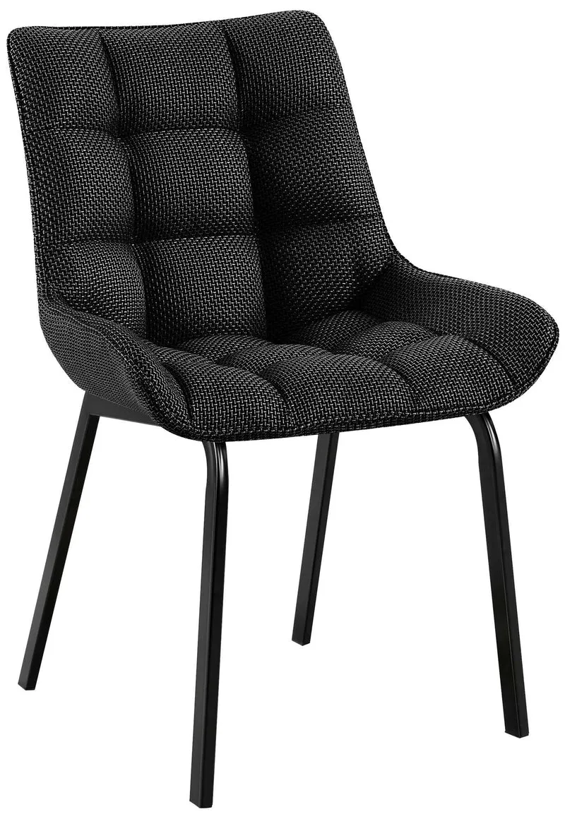 Chaise de salle à manger x1 en tissu gris titane généreusement rembourrée piètement en métal noir 10_0007296
