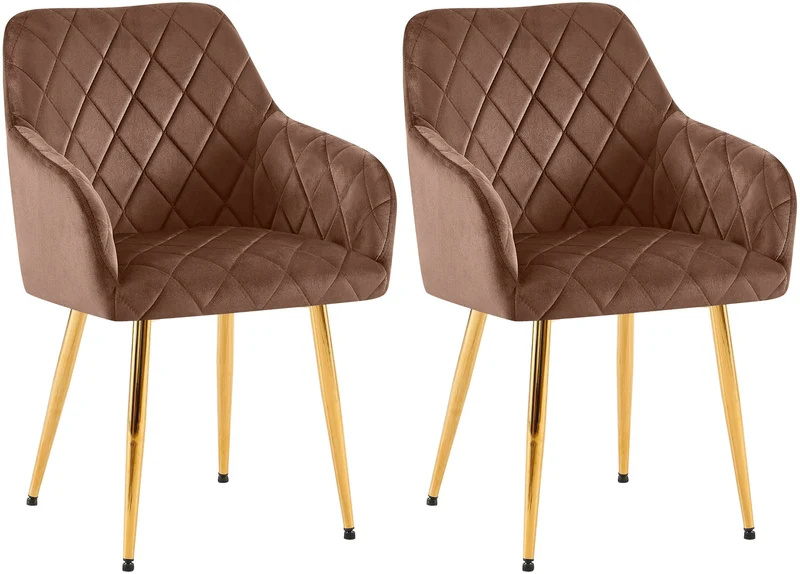 Lot de 2 chaises de salle à manger en velours marron avec coutures décoratives en losange chic et contemporain 10_0007867