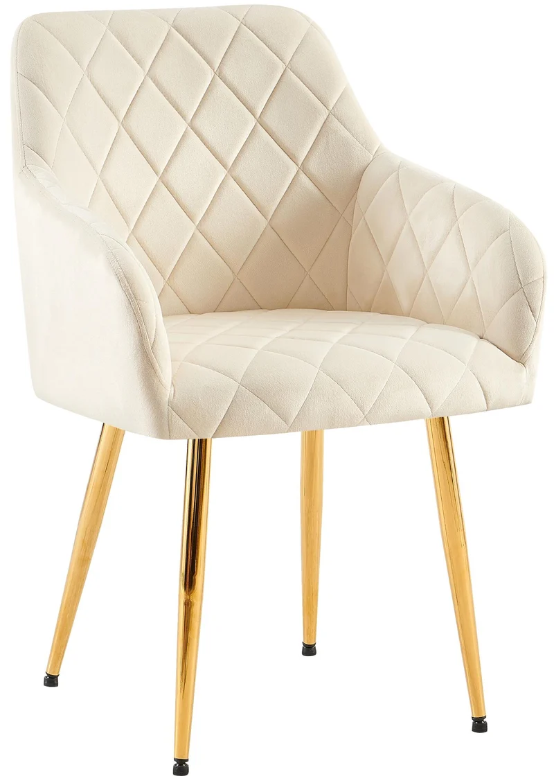Chaise de salle à manger x1 en velours crème avec coutures décoratives en losange chic et contemporain 10_0007833