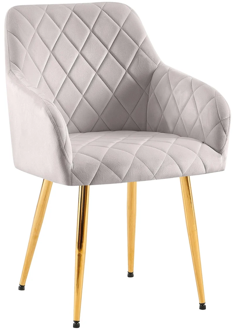 Chaise de salle à manger x1 en velours gris avec coutures décoratives en losange chic et contemporain 10_0007831