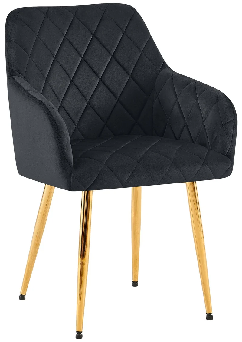 Chaise de salle à manger x1 en velours noir avec coutures décoratives en losange chic et contemporain 10_0007812