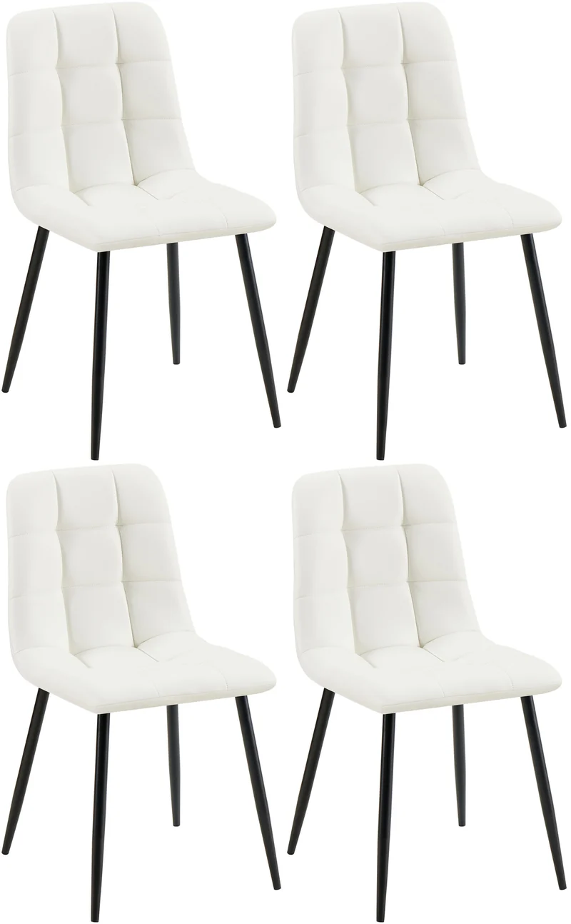 Lot de 4 chaises de salle à manger coutures forme carrées en PVC blanc pieds en métal noir 10_0007652