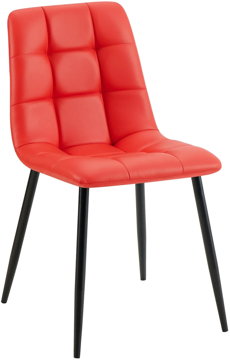 Chaise de salle à manger x1 avec coutures décoratives carrées en PVC rouge cadre métal 10_0007443