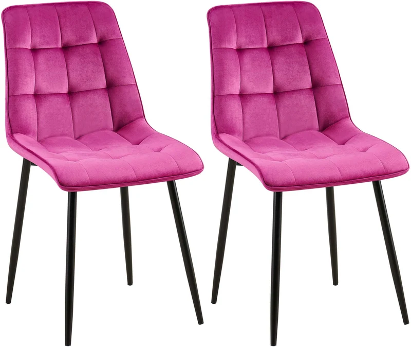Lot de 2 chaises de salle à manger coutures décoratives carrées en velours violet cadre métal noir 10_0007746