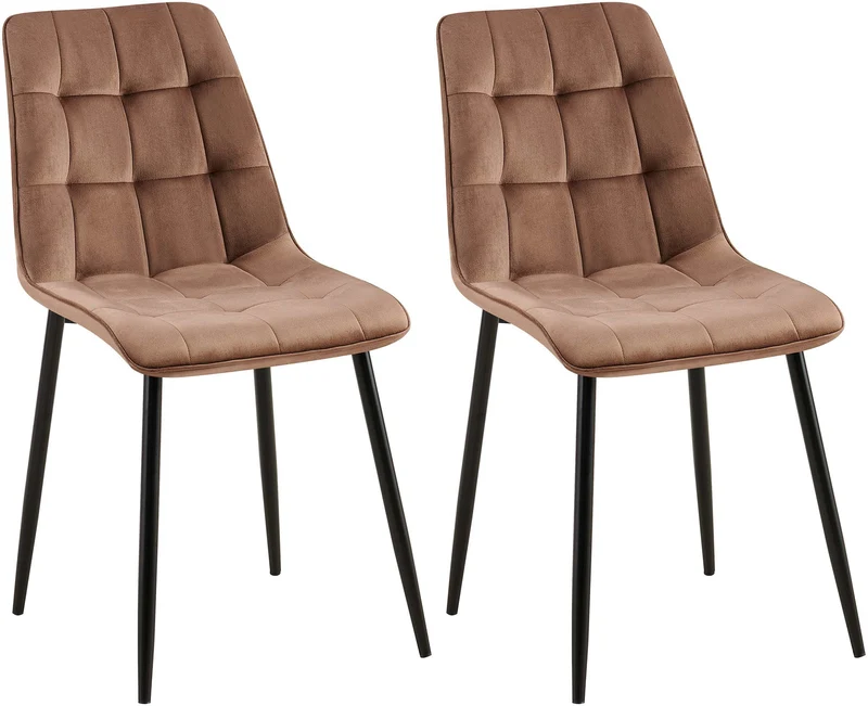Lot de 2 chaises de salle à manger coutures décoratives carrées en velours marron cadre métal noir 10_0007644