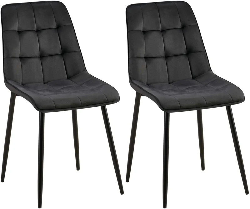 Lot de 2 chaises de salle à manger coutures décoratives carrées en velours noir cadre métal noir 10_0007565