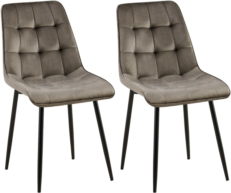 Lot de 2 chaises de salle à manger coutures décoratives carrées en velours gris foncé cadre métal noir 10_0007553