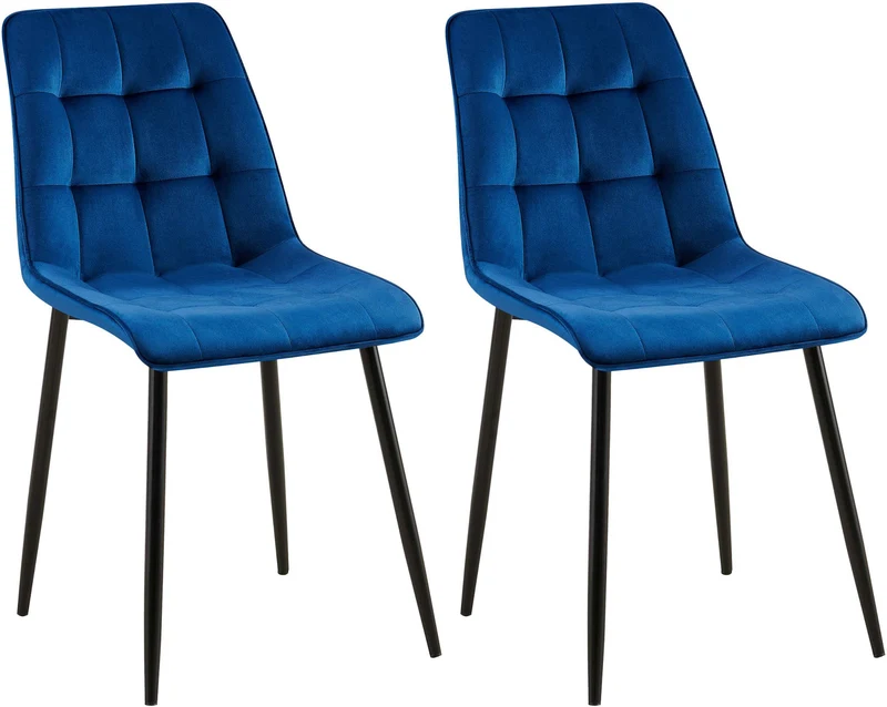 Lot de 2 chaises de salle à manger coutures décoratives carrées en velours bleu cadre métal noir 10_0007502