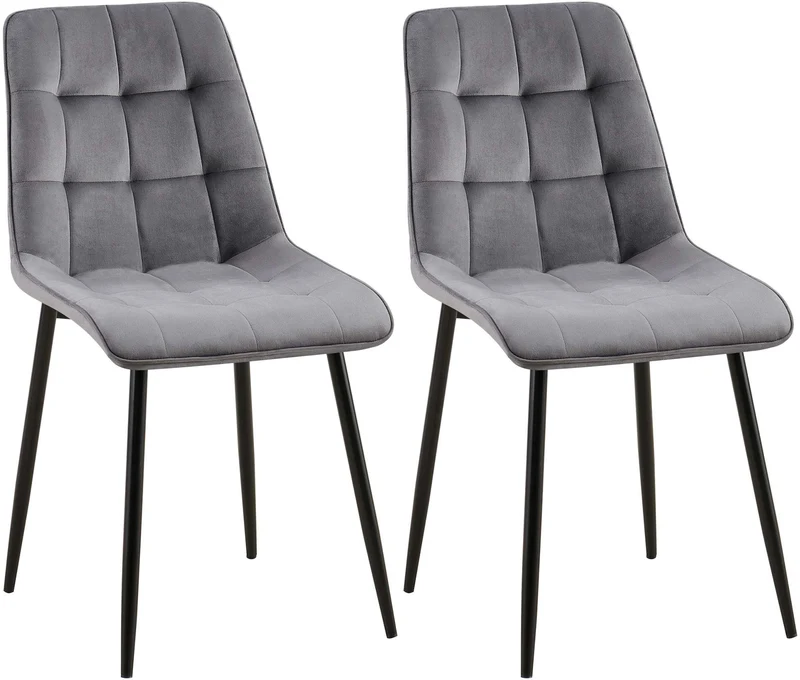 Lot de 2 chaises de salle à manger coutures décoratives carrées en velours gris foncé cadre métal noir 10_0007471