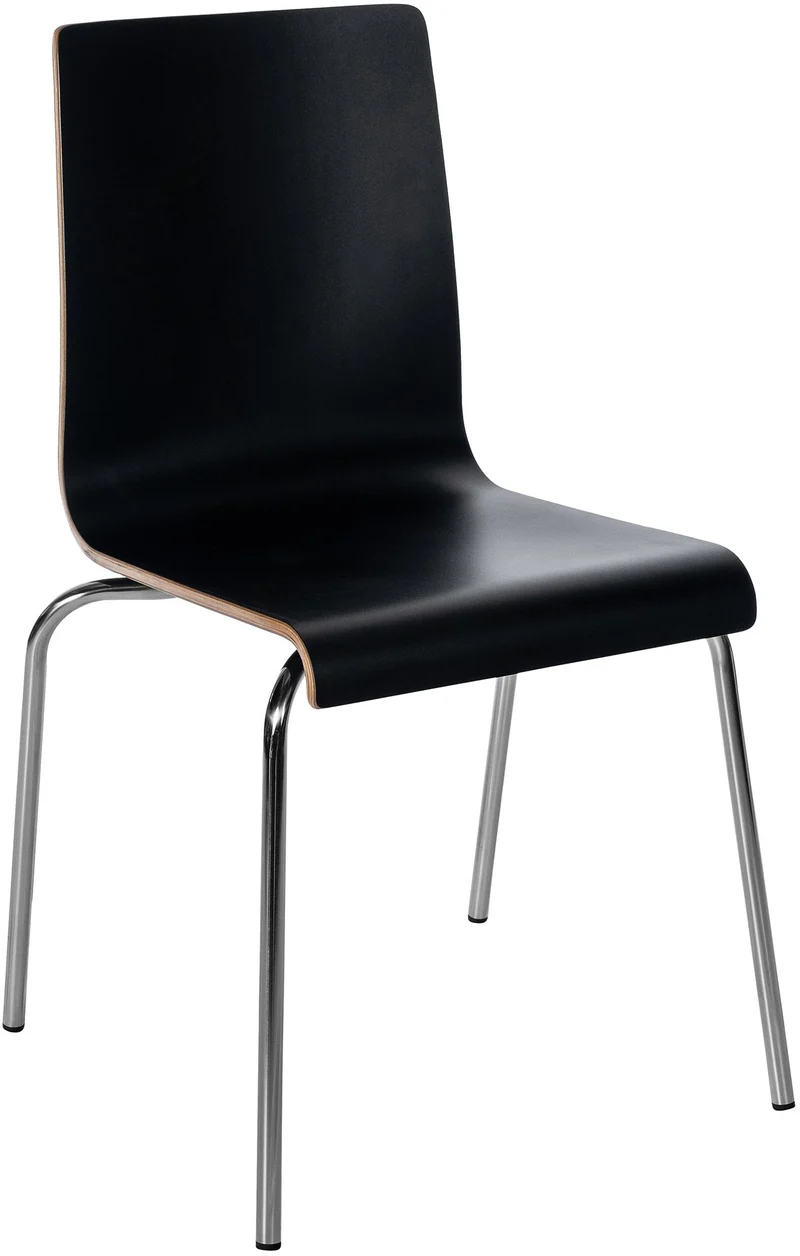 Chaise de cuisine salle à manger x1 design simple en bois noir et acier chromé brillant 10_0007745