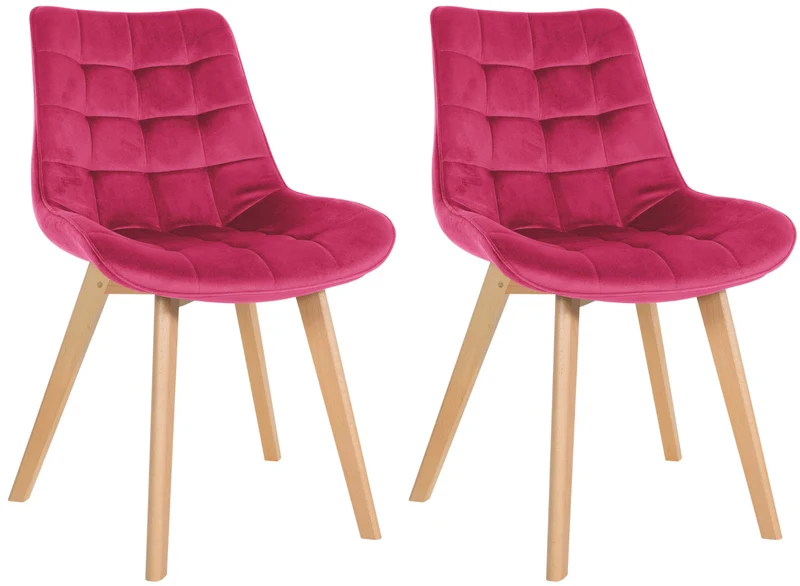 Lot de 2 chaises de salle à manger design scandinave coutures carrées en velours rouge pieds en bois clair 10_0007325