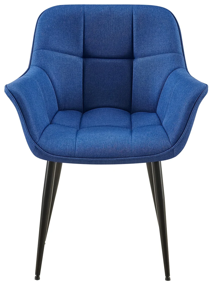Chaise avec accoudoirs en velours matelassé bleu structure métallique noir confort premium 10_0007623