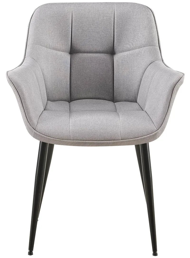 Chaise avec accoudoirs en tissu matelassé gris structure métallique noir confort premium 10_0007503