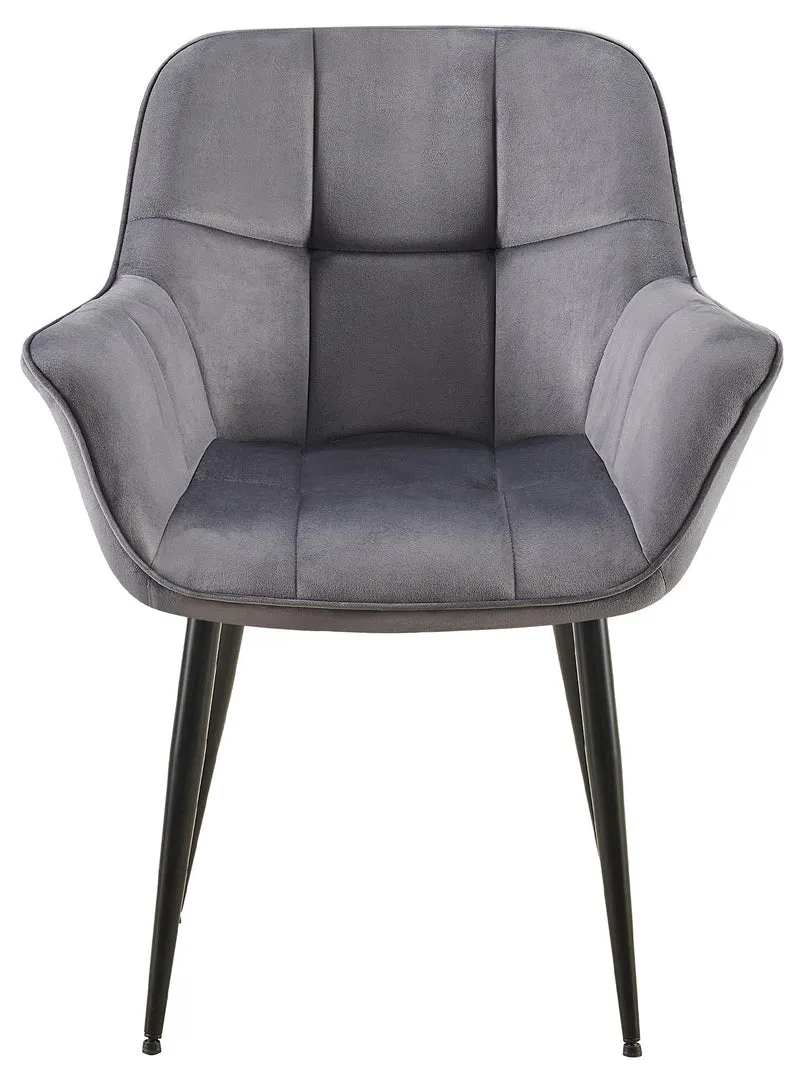 Chaise avec accoudoirs en velours matelassé gris structure métallique noir confort premium 10_0007480