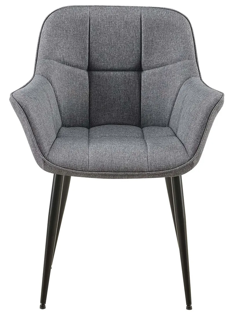 Chaise avec accoudoirs en tissu matelassé gris structure métallique noir confort premium 10_0007473