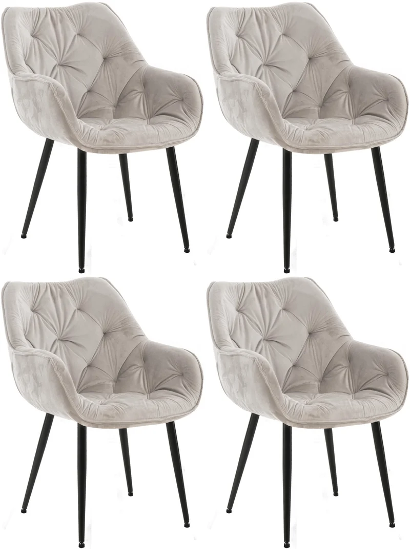 Lot de 4 chaises de salle à manger coutures décoratives en velours gris et pieds en métal noir 10_0007334