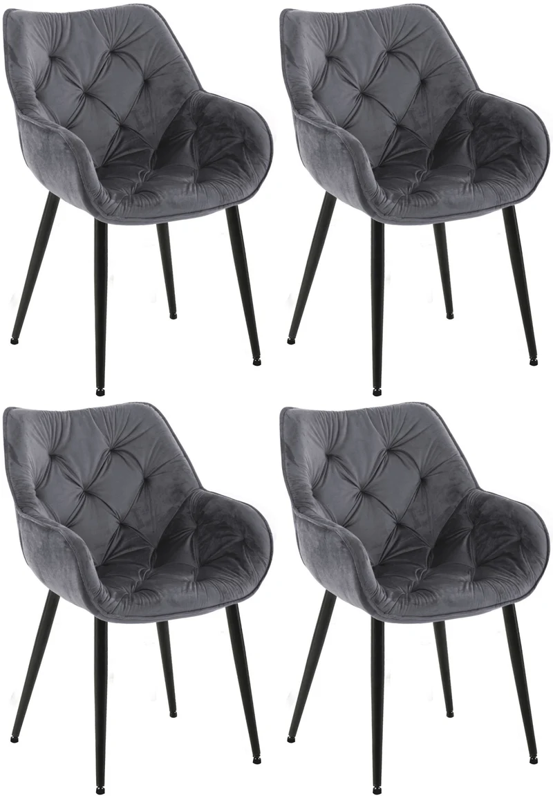 Lot de 4 chaises de salle à manger coutures décoratives en velours gris foncé et pieds en métal noir 10_0007333