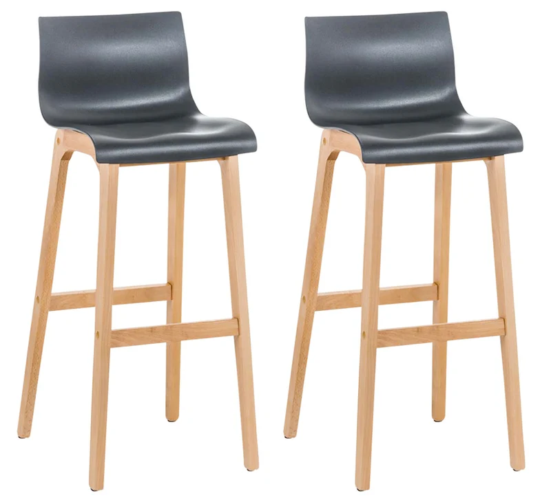Lot de 2 tabourets de bar piètement à 4 pieds en bois assise plastique gris style scandinave 10_0005796