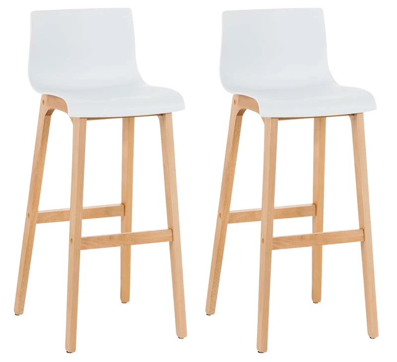 Lot de 2 tabourets de bar piètement à 4 pieds en bois assise plastique blanc style scandinave 10_0005781
