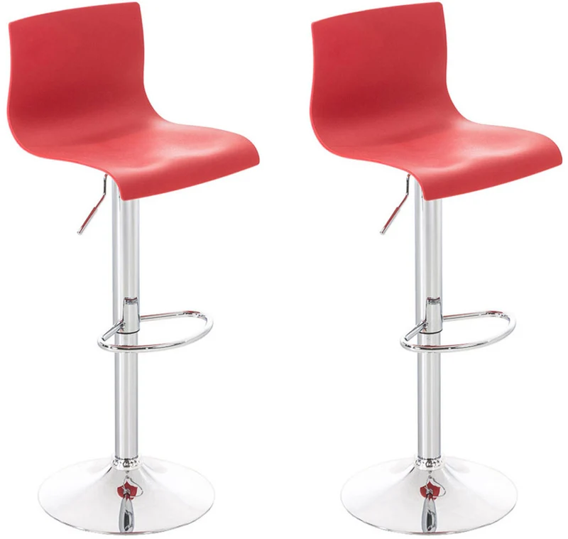 Lot de 2 tabourets de bar design classique hauteur réglable en plastique rouge et métal chromé 10_0000686