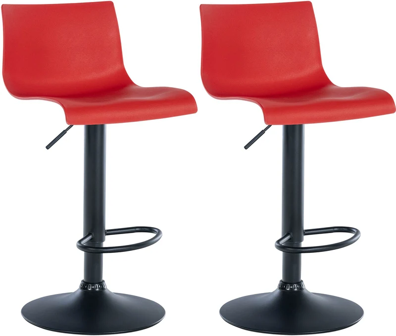 Lot de 2 tabourets de bar design simple avec repose-pieds en plastique rouge pieds en métal noir 10_0004046