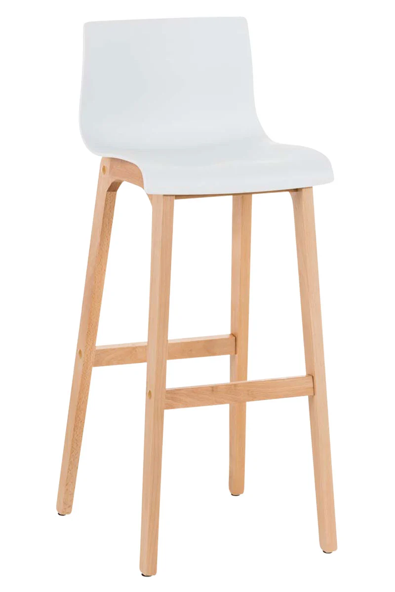 Tabouret de bar design scandinave x1 structure de 4 pieds en bois assise en plastique blanc 10_0004942
