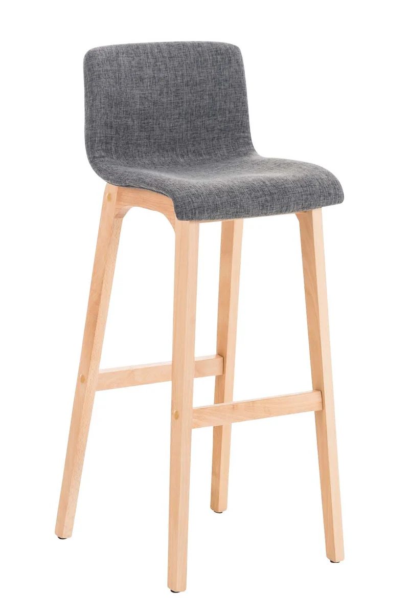 Tabouret de bar x1 avec repose-pieds structure de 4 pieds en bois assise en tissu gris clair 10_0004974