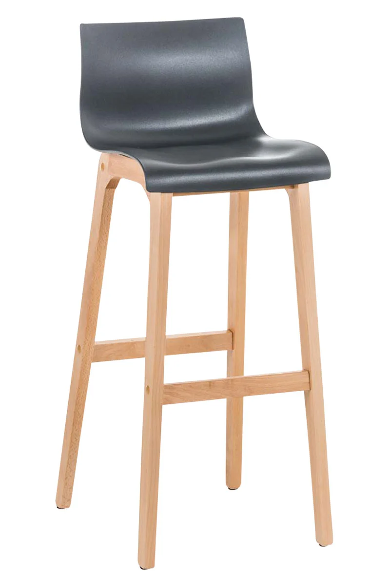 Tabouret de bar design scandinave x1 structure de 4 pieds en bois assise en plastique gris 10_0004944