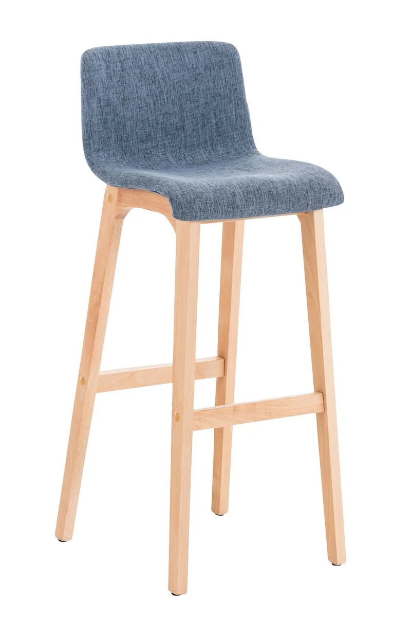 Tabouret de bar x1 design moderne en tissu bleu piètement stable à 4 pieds en bois clair 10_0004970