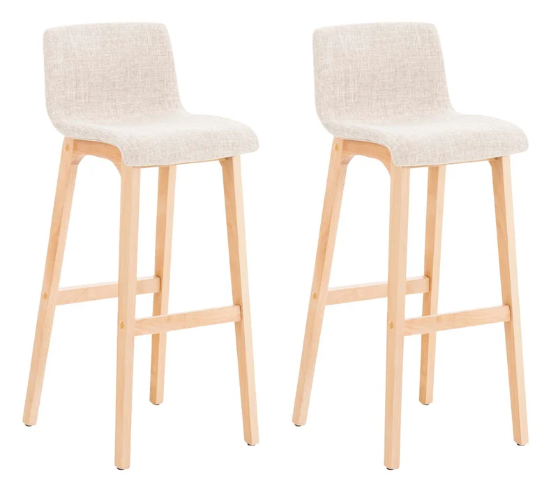 Lot de 2 tabourets de bar design avec structure de 4 pieds en bois et assise en tissu crème 10_0004211