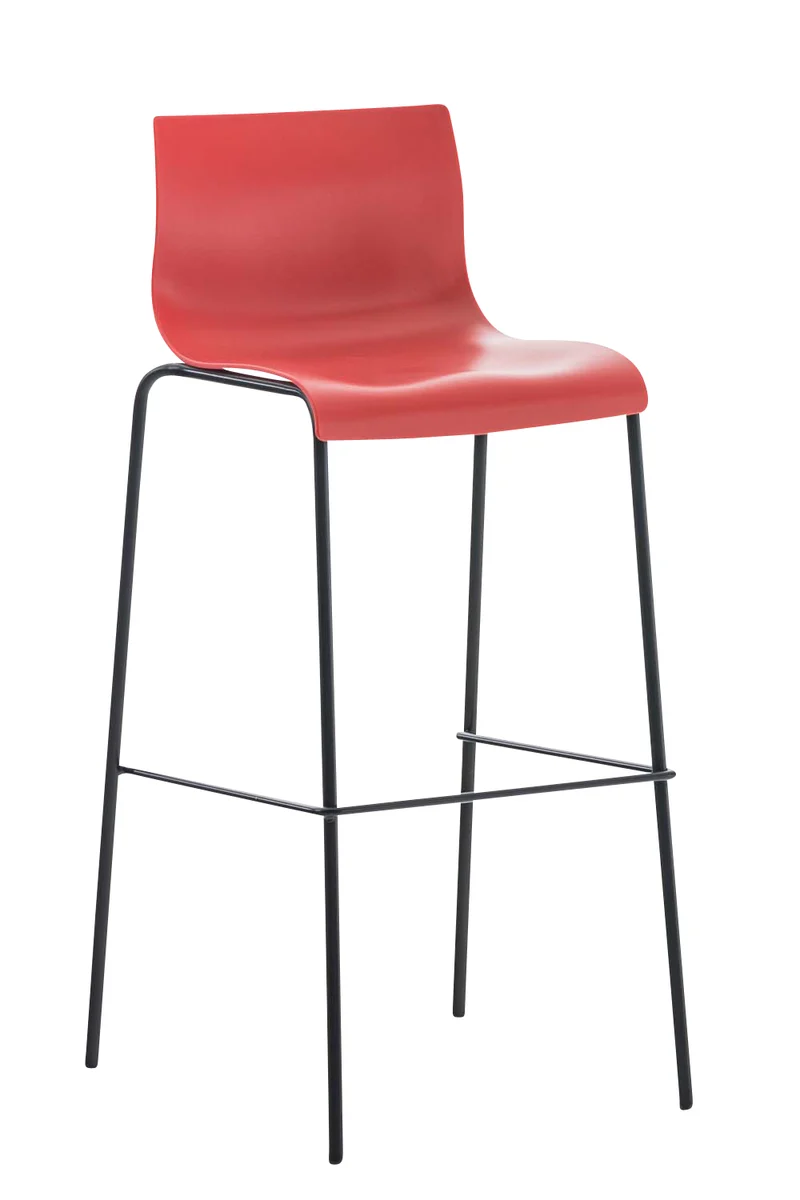 Tabouret de bar avec repose-pieds dossier incurvé en plastique rouge et 4 pieds en métal noir 10_0004931